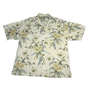 Tommy Bahama Men's L 100% Silk Hawaiian Camp Shirt Tropical Floral Loop Collar